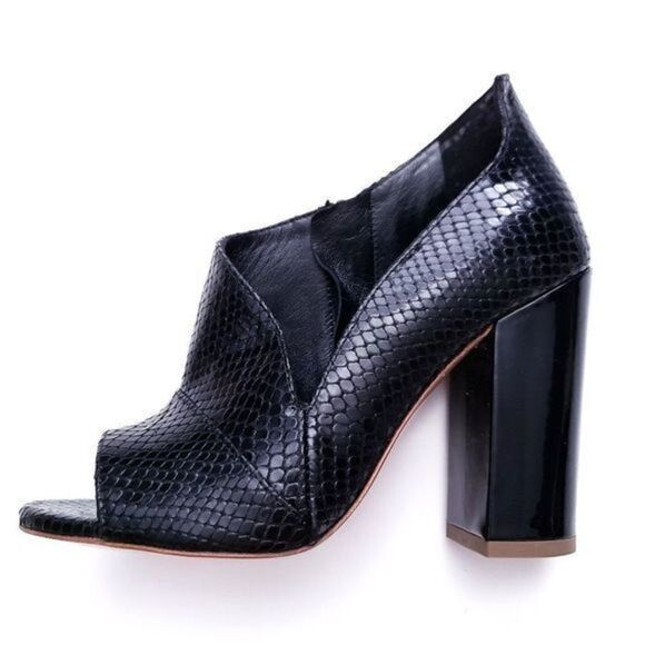 Marc Ellis Black Leather Snake Embossed Open Toe Bootie - Picture 1 of 7